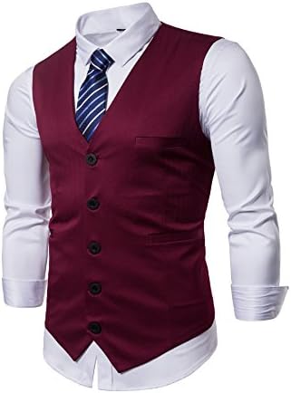 Mens Formal Business Suit Vest with Blue Striped Necktie
