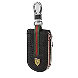 Leather Car Smart Key Chain Universal Key Holder Bag Black Zipper Case Cover Wallet Bag Shell Fob Ring (Ferrari)