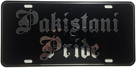 CustoMonsterDesigns Pakistani Pride License Plate Chrome Mirror Silver Vinyl on Black Mirror License Plate
