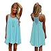 Franterd Dress Womens Spaghetti Strap Back Howllow Out Chiffon Beach Short Dress Blue