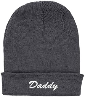 Clihugo Daddy Script Font Beanie Deep Gray Warm Beanies - One Size Embroidery Unisex