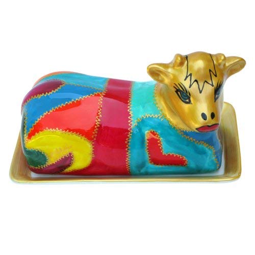 Porcelain Cow Butter Dish 'Cleopatra', limited edition hand painted design for decorative kitchen accessories and unique birthday and wedding presents. Luxury Gift Box