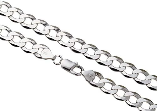 AKA Jewellery - Flat Cuban Curb Chain 9.1 mm Men 925 Sterling Silver Rhodium Necklace - 20" 22" 24" 26" 30" inch
