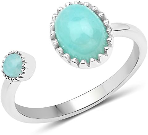 LoveHuang 1.45 Carats Genuine Amazonite Ring Solid .925 Sterling Silver With Rhodium Plating