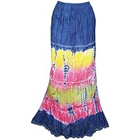 Womens Gypsy Maxi Skirts Cotton Gauze Tie Dye A-line Flare S/M
