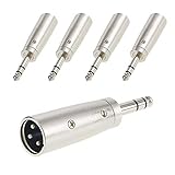 CableCreation [5-Pack] XLR 3 Pin Male to 1/4" 6.35mm Plug Socket Audio Adapter, Silver