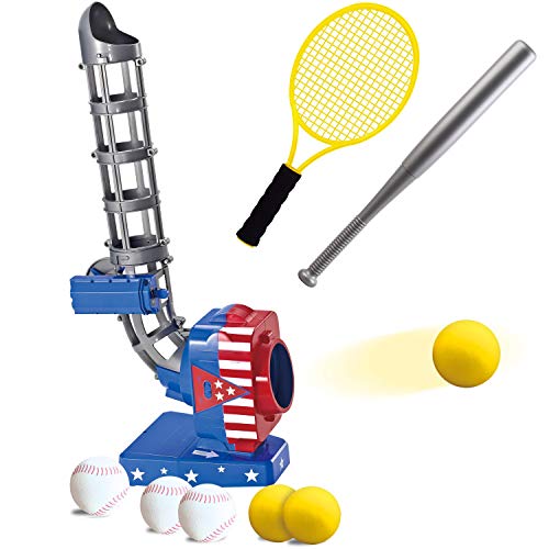 JOYIN 2 in 1 Automatic Pitcher Play Set, Toy Tennis and Baseball