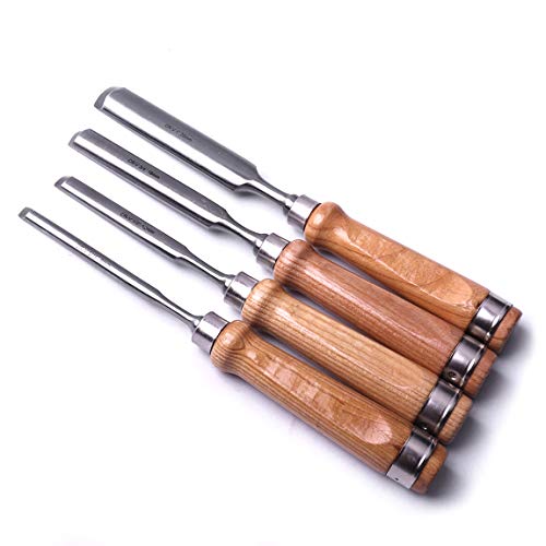 Atoplee 8mm(5/16")/12mm(1/2")/18mm(3/4")/25mm(1") Wood Carving Gouge Chrome Vanadium Steel Semi-Circular Carpenter Woodworking Chisel (Full Size-4PCS)