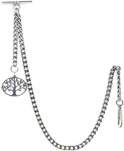 Albert Chain Pocket Watch Curb Link Chain Antique Silver Plating Fob T Bar AC12