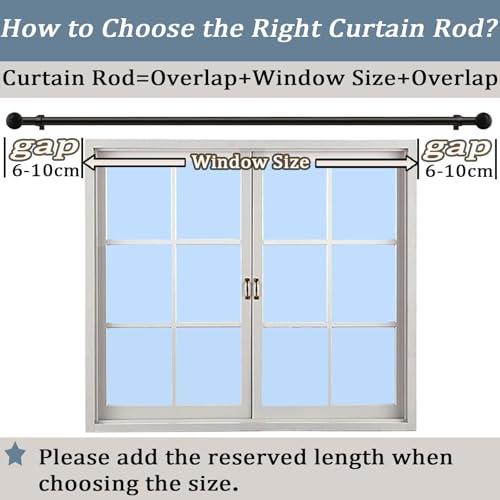 Curtain Poles for Eyelet Curtain Rod Door Curtain Pole Silver Curtain Rod Metal with Adjustable Brackets and Round Finials for Living Room, Bathroom, Bedroom（33-72.8inch, Silver）
