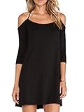 Persun Women's Cold Shoulder Cross Backless Spaghetti Strap Mini Dress,Black