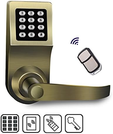 Beatease New Zinc Alloy Electronic Smart Access Keyless Digital Code Door Lock with Remote Control RFID Card unlock (Gold)