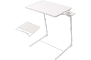 Japard Folding TV Tray Table, Small Bedside Sofa Dinner Table with Cup Holder, Adjustable 6 Height & 3 Tilt Angle (White_ 1pcs)