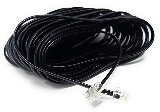 DRUT 15m RJ11 to RJ11 Telephone Landline Cable ADSL (6P4C) Flat Lead High Speed BT Internet Broadband Male to Male Router, Modem, Phone Extension Wire 50ft Black