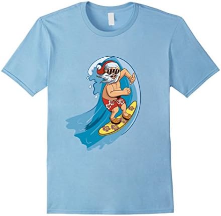 Mens Surfing Santa Hawaiian T Shirt-Christmas Shirt XL Baby Blue