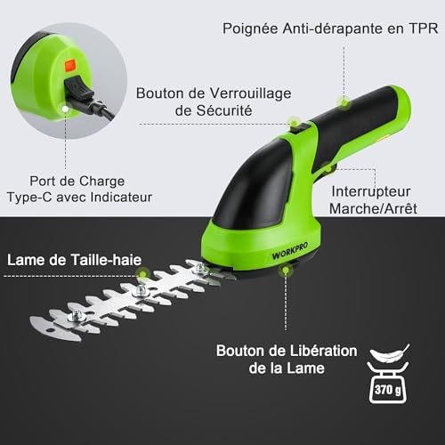 Cisaille à Gazon 2 en 1 Sans Fil 7,2 V avec 2 Lames