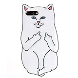 CHOCOCASE Apple iPhone 7 Plus Case Soft Silicone White Middle Finger Cat Drop Resistant Cute Fun Cool Special 3D Cartoon Design For Girls Women Men