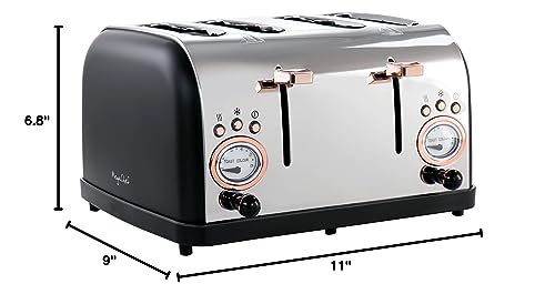 Tostadora Megachef de 4 rebanadas con ranura ancha y dorado variable en negro y oro rosa