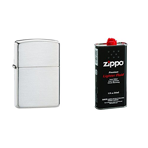 Zippo Lighter Armor Brushed Sterling Silver w/ 12 oz. Lighter Fluid