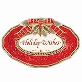 Damask Holiday Sentiment Oval Serving Tray