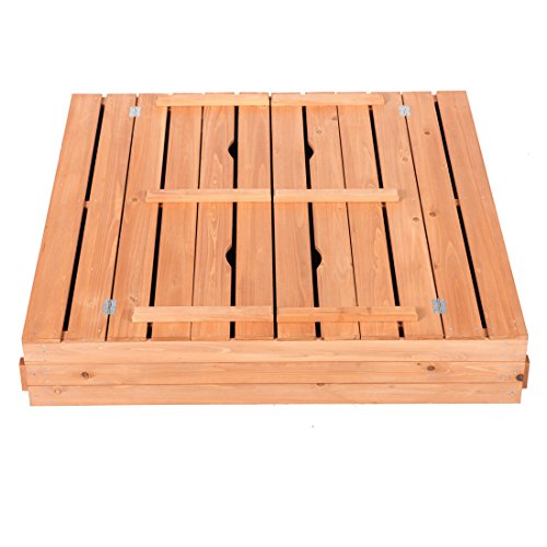 Good Life Outdoor Sandbox with Covered and Bench Seats Kids Play Sand for Sand Box Toys Wood Natural Color 47" x 47" Size - Thumbnail 3