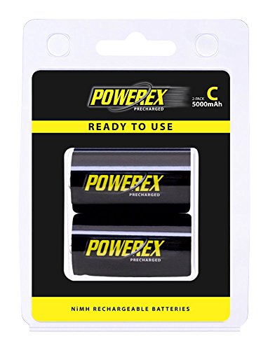 Powerex Low Self-Discharge Precharged C Rechargeable NiMH Batteries - 1.2V, 5000mAh, 2-Pack (MHRCP2)