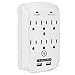 Yubi Power 6 Outlet Power Plug Surge Protector Wall Tap with 2 USB Ports 2.1A 300 Joules - White - ETL Listed - 2 Pack