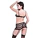 iiniim Women Lingerie Babydoll Bra G-String Mini Skirt Outfit 3pcs Teddy Set