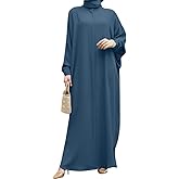 IBTOM CASTLE Womens Muslim Dress Ramadan Abaya Batwing Sleeve Henley Shirt Prayer Dress Kaftan Dubai Islamic Loose Maxi Dress