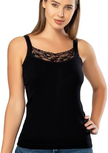 SofTech Venice Lace Detail Cami Black / S at Amazon Women's