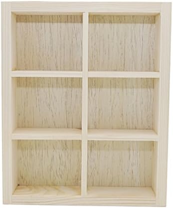 IINDYD 6 Compartments Display Wood Case Cabinet Wall Rack Holder Freestanding Box, Car model, Toys, Cactus, Size 7.5” x 9.3” (6 compartments 7.5" x 9.3")