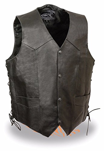 MENâ€™S MOTORCYCLE BLACK INDIAN HEAD EMBROIDERED LEATHER VEST W/SIDE LACES GREAT $ (XL Regular)