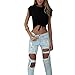 EFINNY Women Summer Tie Front Short Sleeve Tank Tees Daw Navel Round Neck Crop Top