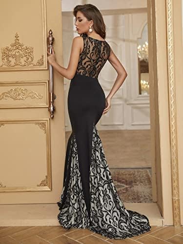 Guipure Lace Insert Mermaid Hem Floor Length Prom Dress Clothing (Color :  Black, Size : M) price in UAE | Amazon UAE | kanbkam