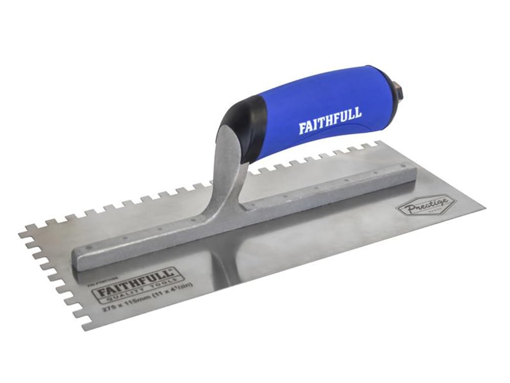 Faithfull FAIPTNT11SS Prestige Stainless Steel Notched (6 mm) Tiling Trowel 275 x 115 mm (11 Inch)
