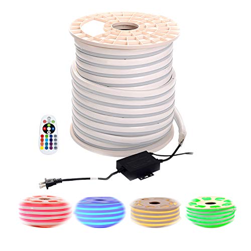 shine decor Led RGB Neon Lights, RGB Rope Lights, Update Waterproof 5050 60Leds/M, 150ft, 110V, Included All Necessary Accessories, Multi Color Changing + Remote Controller Flex Durable Super Bright