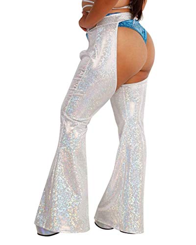 iHeartRaves Soul Sparkle Holographic High Waisted Chaps (Silver, Large) - Thumbnail 6