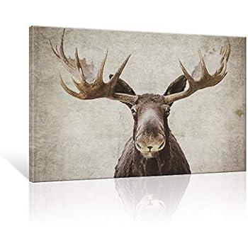 SEVEN WALL ARTS -Elmer The Moose by PI Creative Art Modern Wildlife Canvas Print Animal Moose Wall Pictures Vintage Giclee Print on Canvas Stretched Living Room Bedroom 24 x 36 Inch