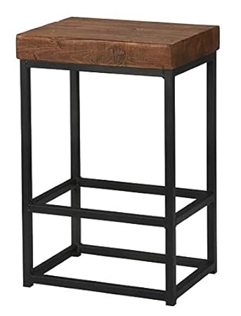 Rajtai Shree Iron and Wooden Restaurant/Bar/Kitchen/Cafe/Counter Backless Seat Stool (Standard Size, Black)