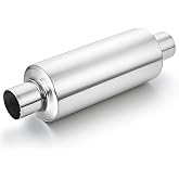 LCGP 2" Inlet Universal Resonator, 2" Outlet 13.77" Overall Length Stainless Steel High Performance Muffler, Polished, Pass-Thru Design