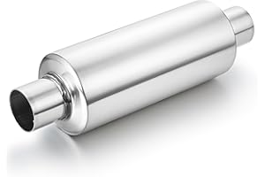 LCGP 2" Inlet Universal Resonator, 2" Outlet 13.77" Overall Length Stainless Steel High Performance Muffler, Polished, Pass-Thru Design