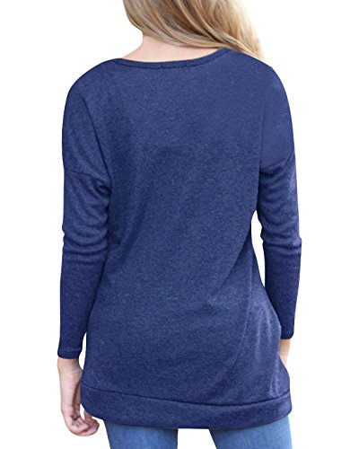 Aliex Women's Tunic Top Long Sleeve Casual Blouse T-Shirt Button Decor Blue L