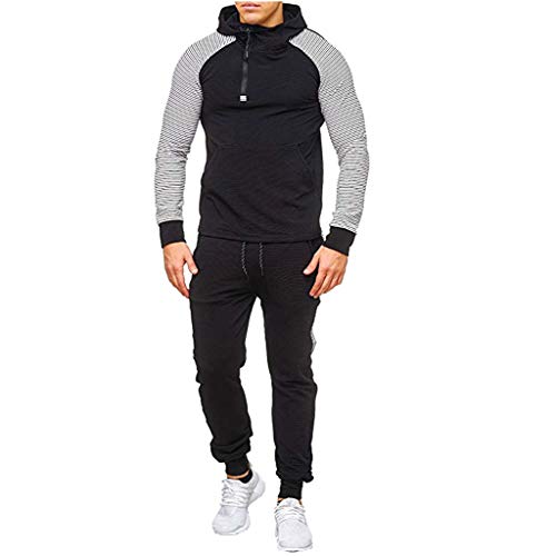 Men's Gym Contrast Jogging Sweatsuit Full Tracksuit Hoodies Joggers Set Activewear White
