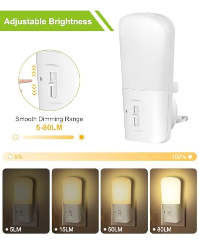 Ufanore Night Light, LED Night Light Plug in with Dusk to Dawn Sensor, Adjustable Brightness 0-80LM, 3000K Soft Night Light, Kids Night Lamp for Bedroom Bathroom Hallway Stairway, 2 Pack
