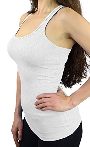 Belle Donne - Junior's Tank Top Skinny Racerback Rib Tanktop Regular Plus Size - White/Medium