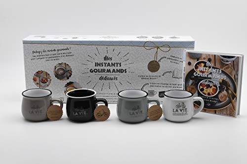 Coffret Mes instants gourmands dédicacés : Contient : 1 livre de 20 recettes, 4 tasses céramiques by