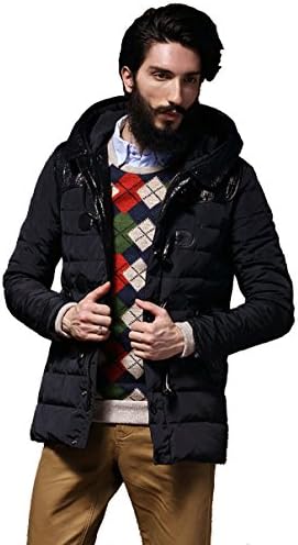 Tooboo Men's Long Warm Hooded Puffer Down Jacket Winter Coat Blck US XL/Height 180cm