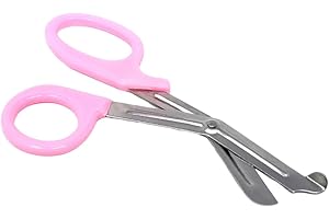 HIGH TECH INSTRUMENTS HTI Trauma Shears 7.25" All-Purpose Stainless Steel Paramedic, ER Nurse, EMT, EMS, First Responder Tactical Scissors with Serrated Blade for Outdoor Camping Rescue Tool (Baby Pink Handle)