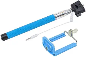Extendable Selfie Stick Wired Phone Holder Remote Shutter Monopod iPhone Android-Blue