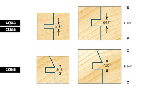 Amana Tool SC568 2-PC Carbide Tipped 3-Wing Instile & Rail Adjustable Concave Tongue & Groove Cabinet Door 2-3/8 D x 1-1/16 to 1-21/64 CH x 1/2 & 3/4 Bore Shaper Cutter Set for 5/8 to 1-1/4 Material - Thumbnail 3